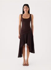 Concetta Contrast Midi Dress - Chocolate