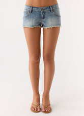 Elias Low Rise Distressed Denim Shorts - Vintage Wash Blue