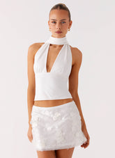 Milos Scarf Halter Neck Top - White