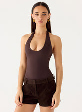 Set The Scene Halter Bodysuit - Chocolate