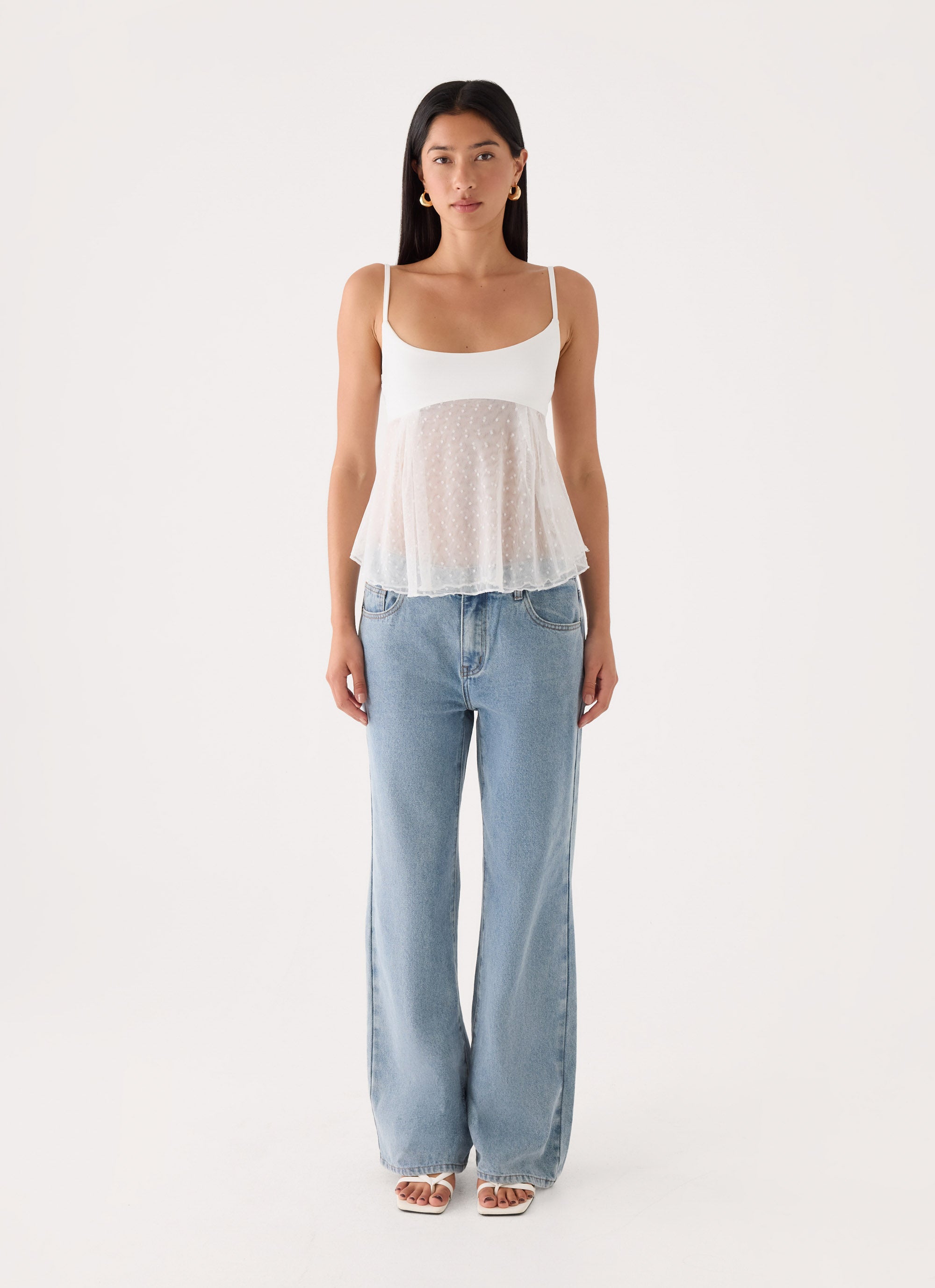Elsie Mesh Polka Dot Top - White