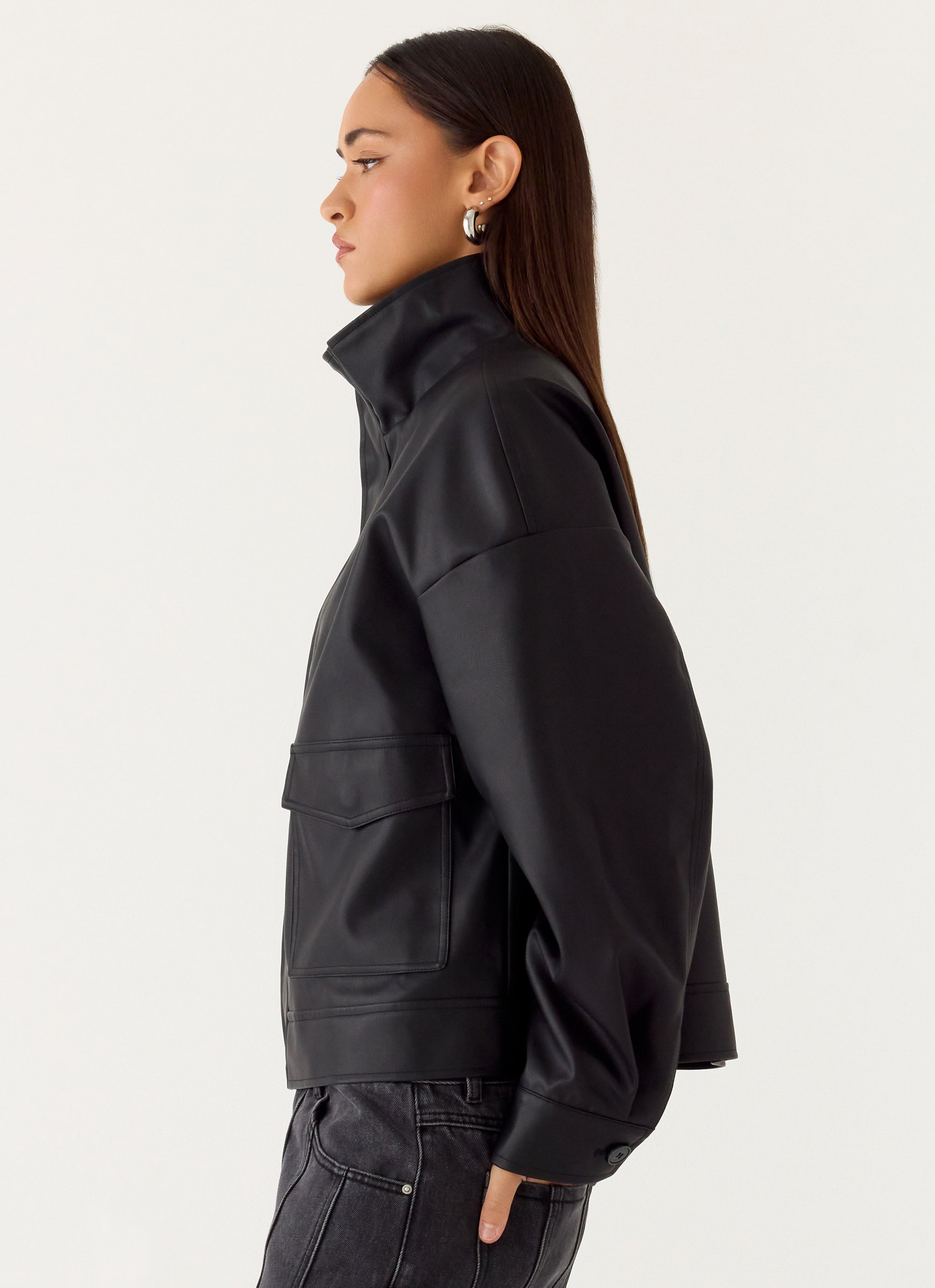 James PU Bomber Jacket - Black