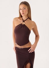 Joosal Beaded Top - Brown