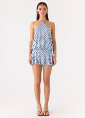 Keay Mini Dress - Blue Mocha Dot