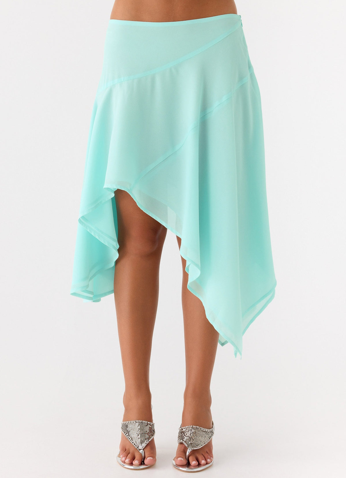 Kia Low Rise Asymmetrical Midi Skirt - Aqua