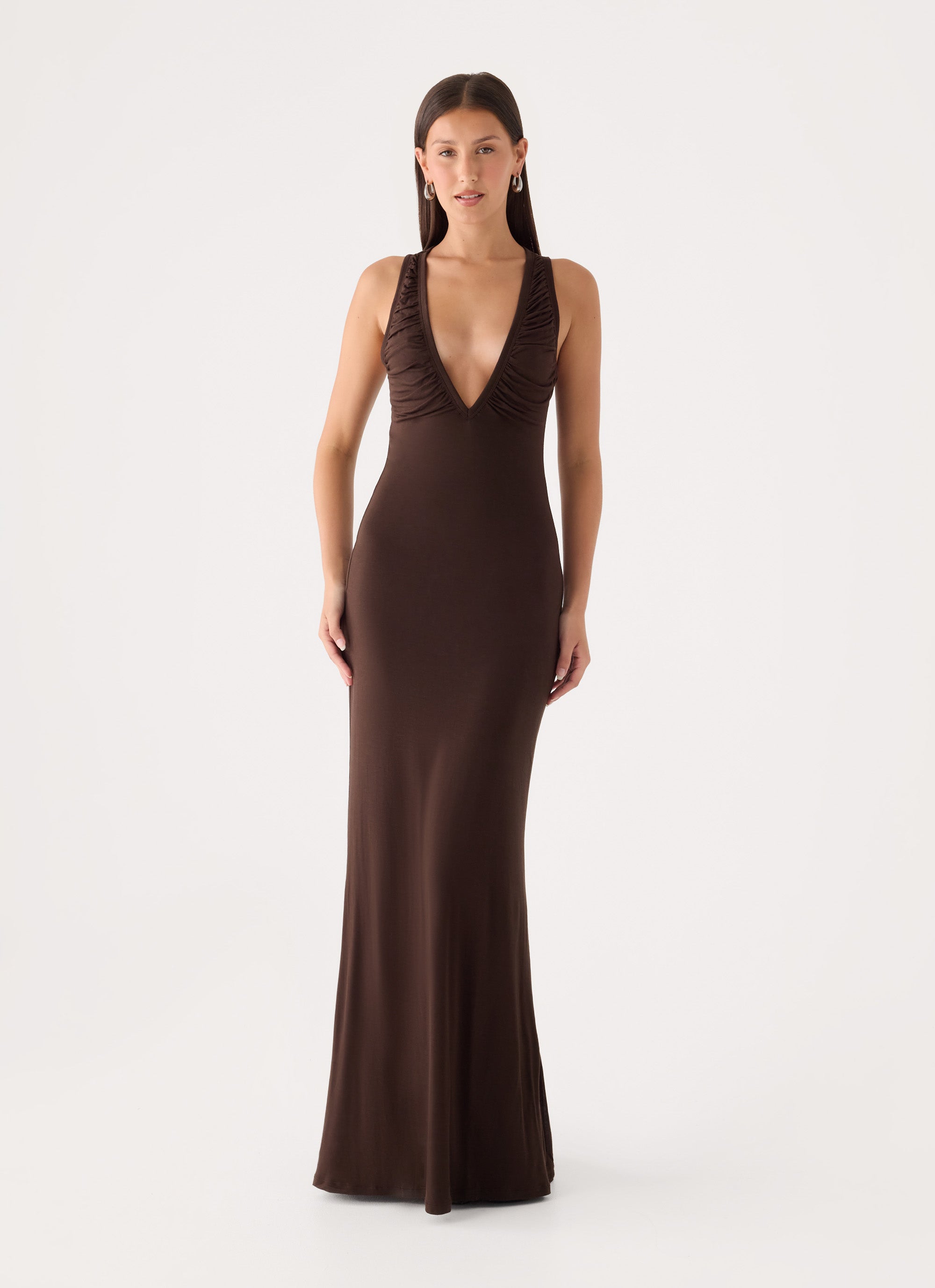 Lisandy Ruched Maxi Dress - Chocolate