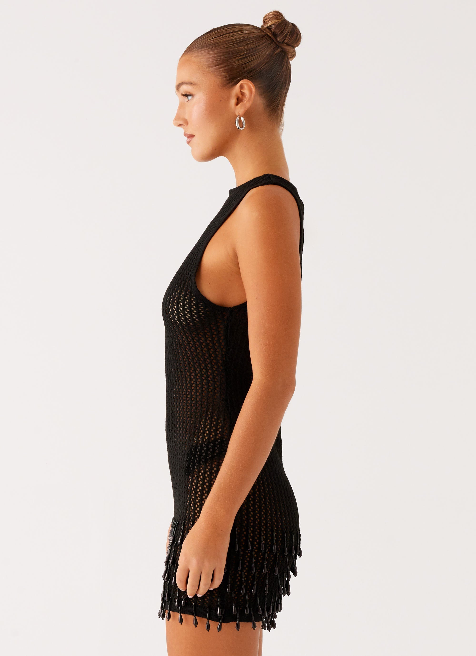 Miracle Beaded Crochet Mini Dress - Black