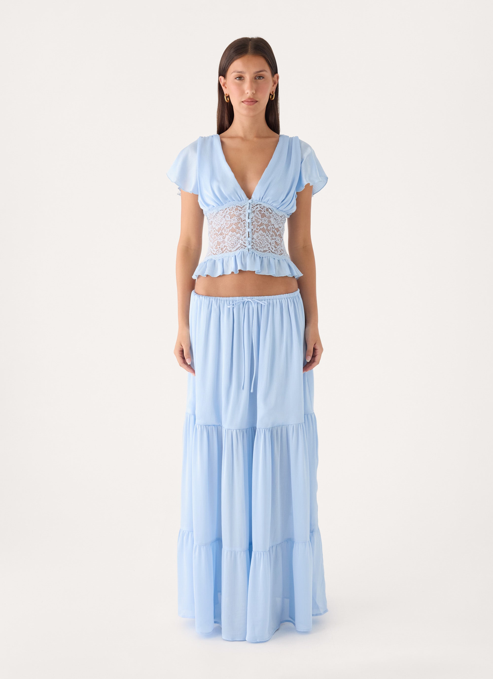 Morino Tiered Maxi Skirt - Blue