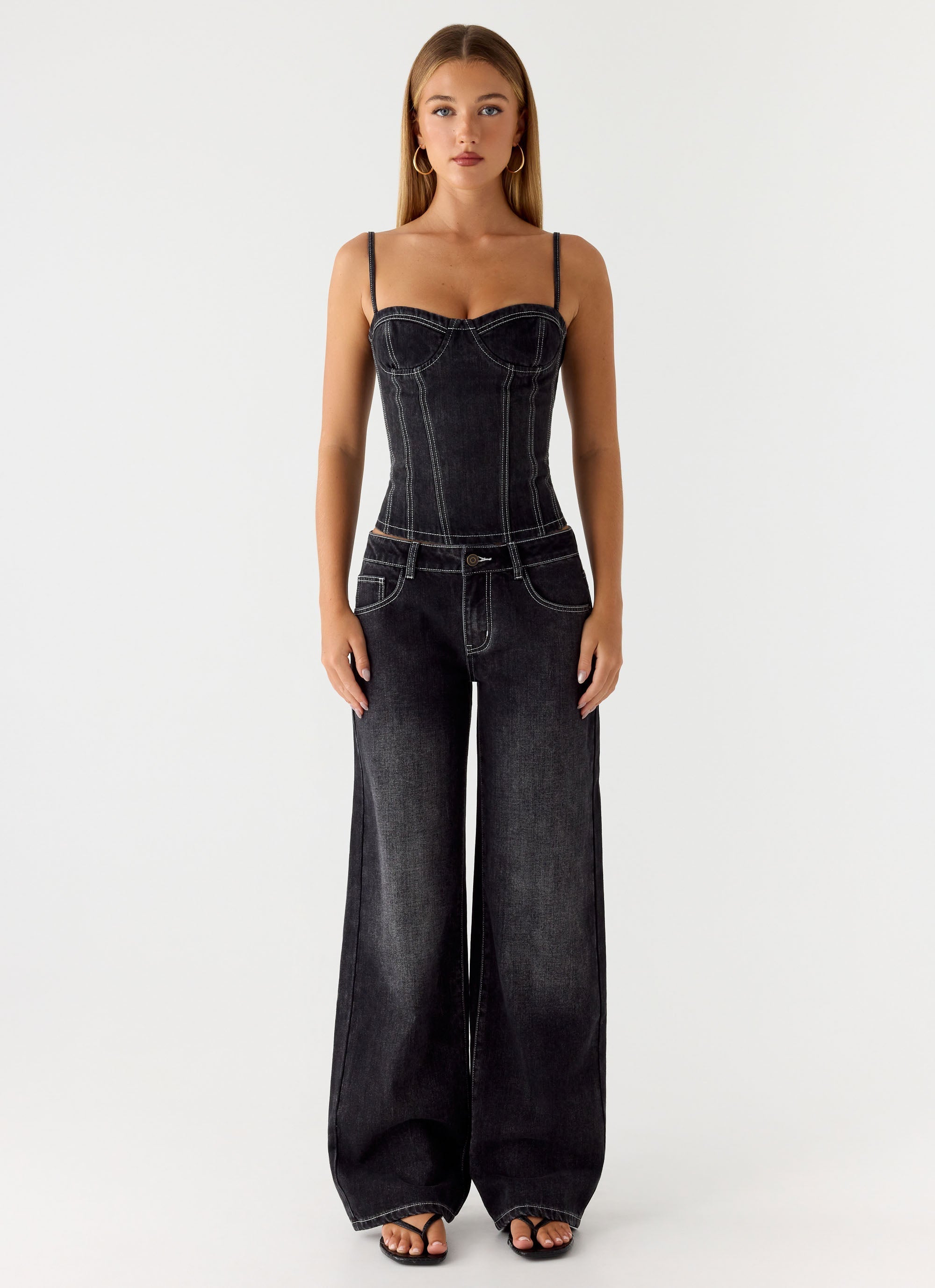 Nathan Super Low Rise Denim Jeans - Washed Black