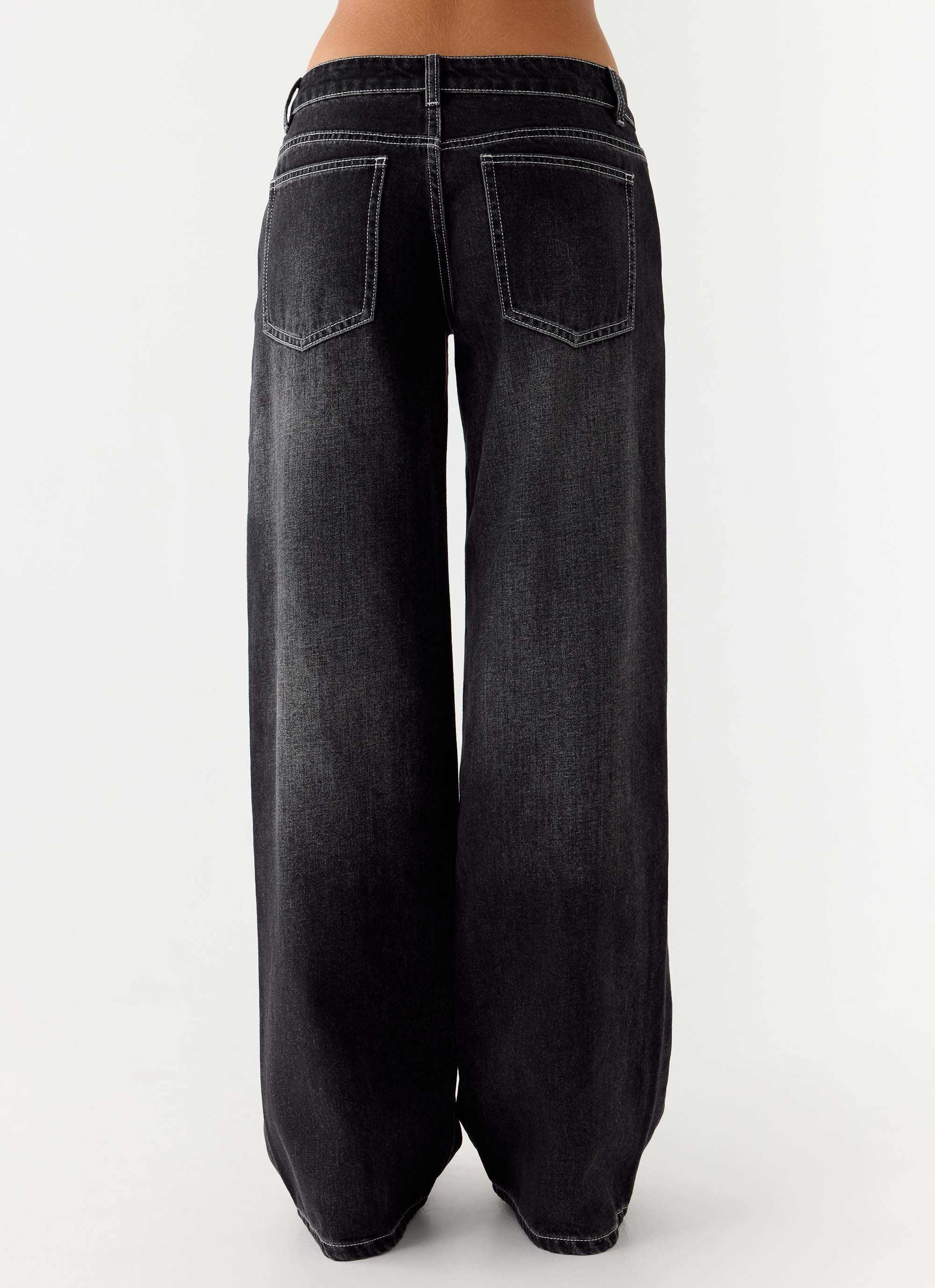 Nathan Super Low Rise Denim Jeans - Washed Black