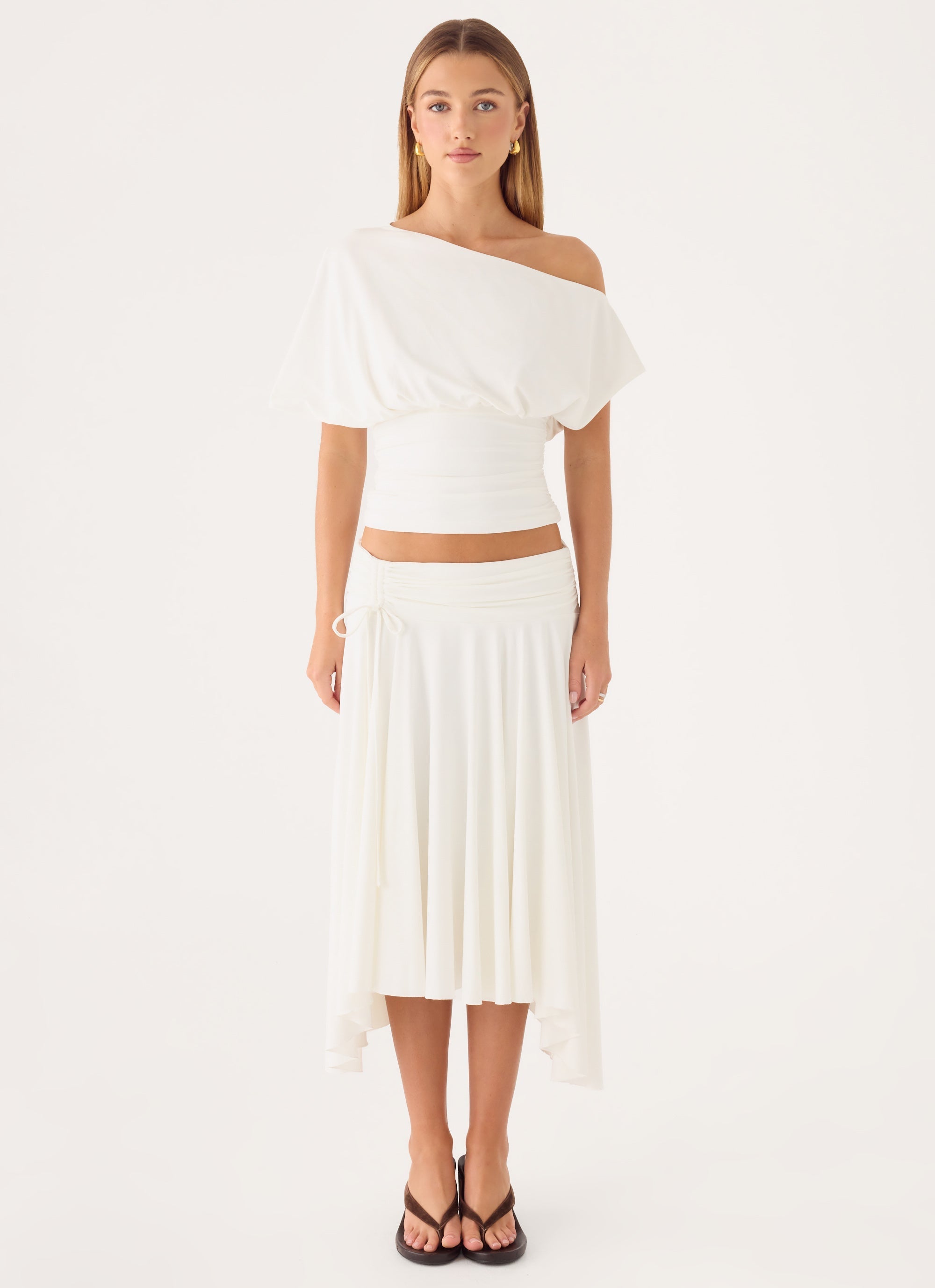Perrie Asymmetrical Midi Skirt - Cloud Dancer