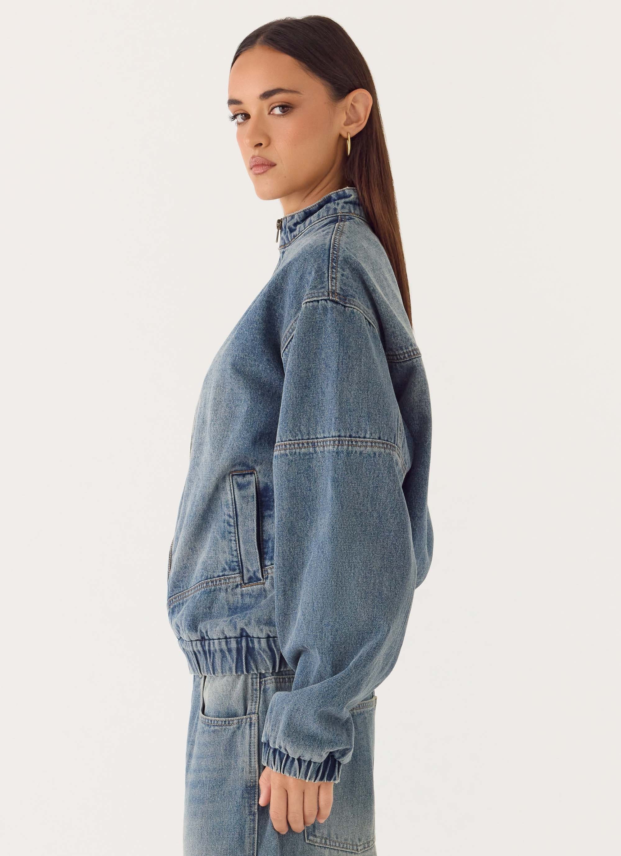 Waylon Denim Bomber Jacket - Mid Wash Blue