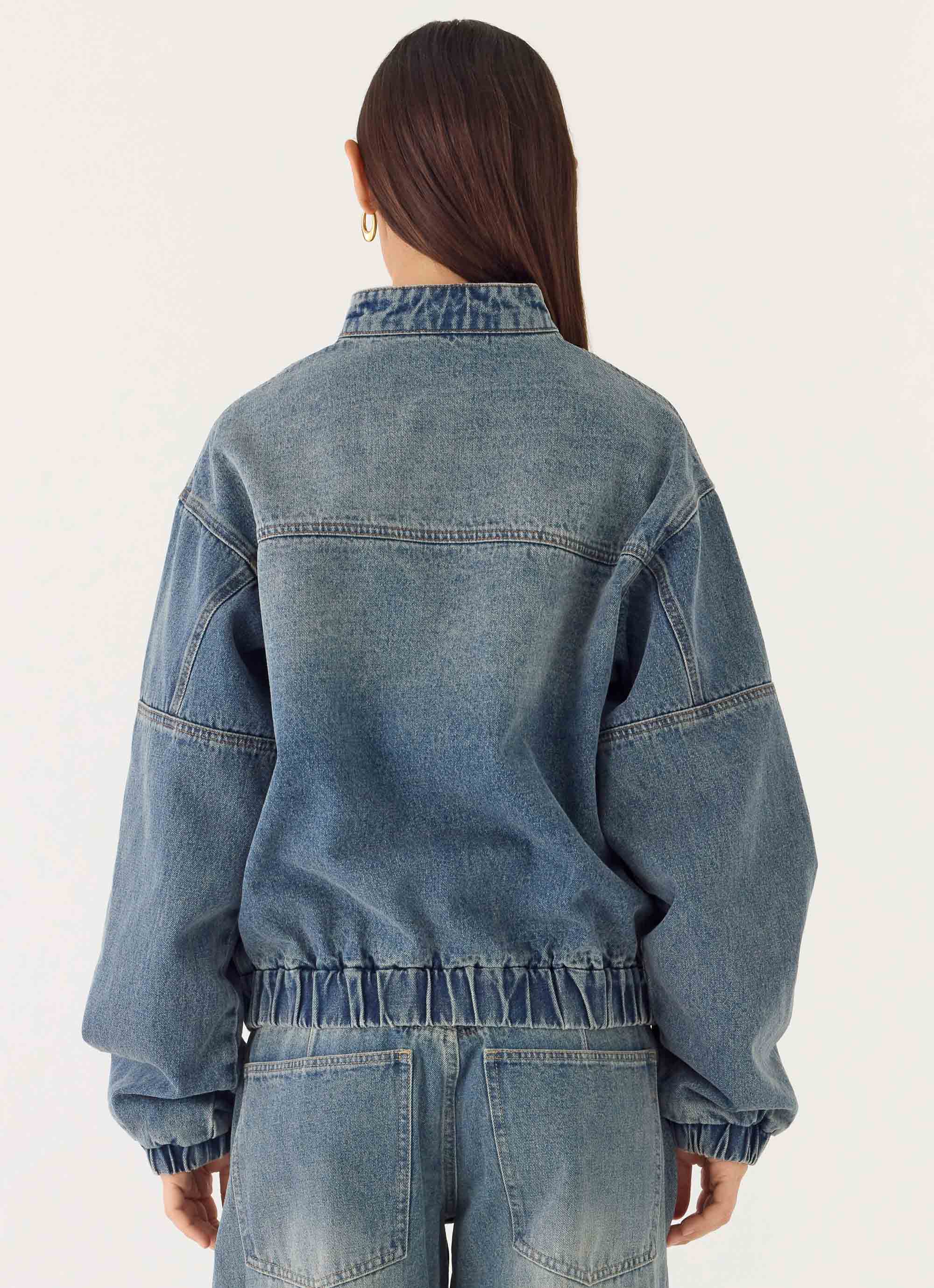 Waylon Denim Bomber Jacket - Mid Wash Blue